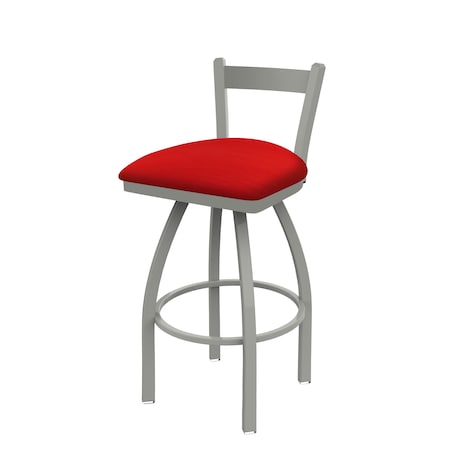 25 Low Back Swivel Counter Stool,Nickel Finish,Canter Red Seat